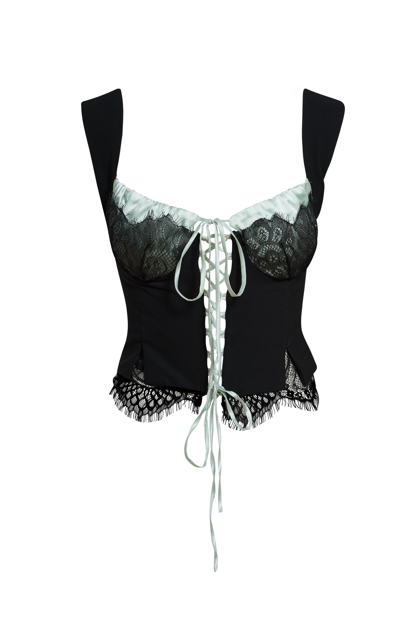Corset negru mătase dantela