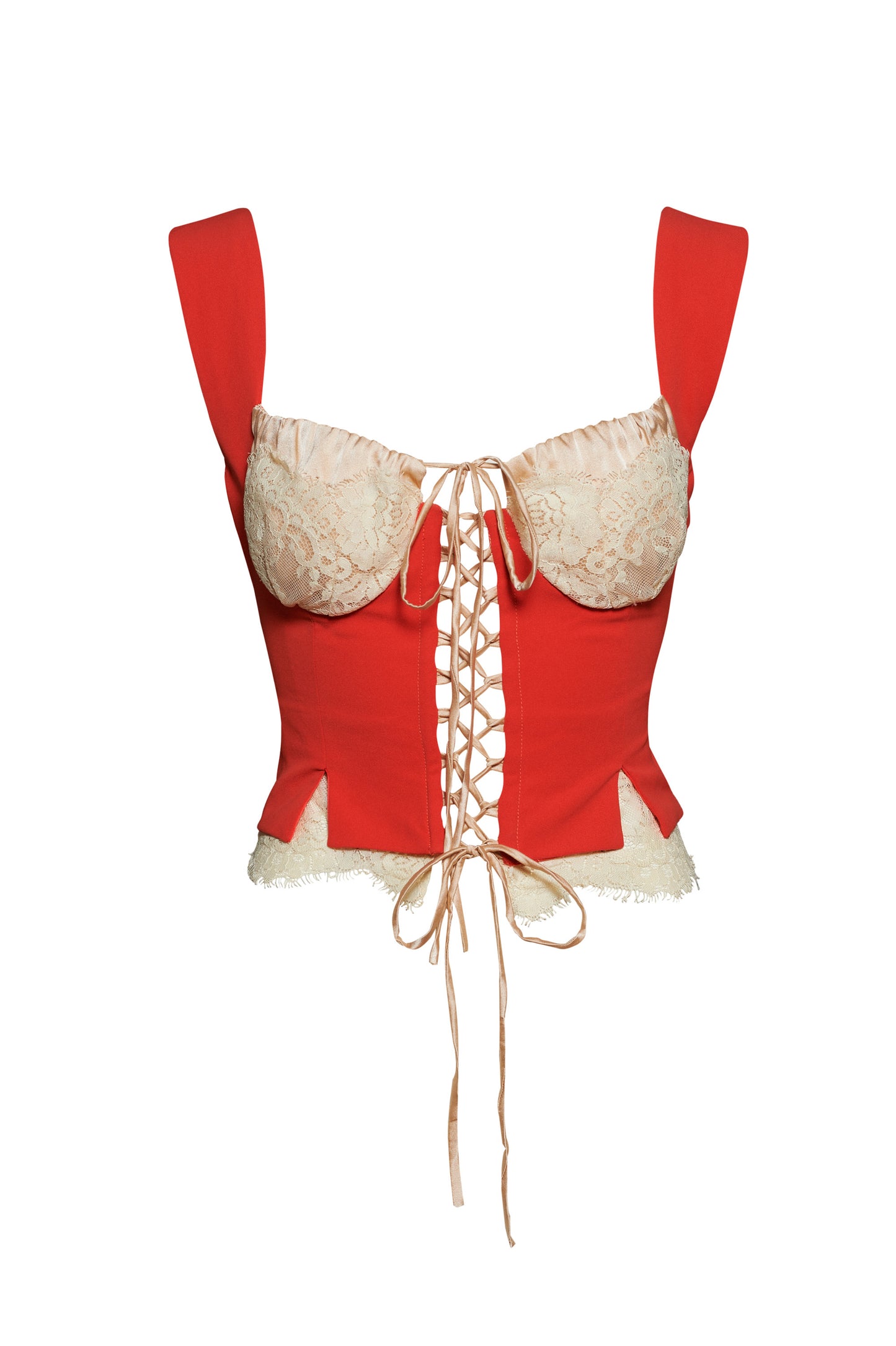 Buffy Corset with Lace and Silk Cups in Coral